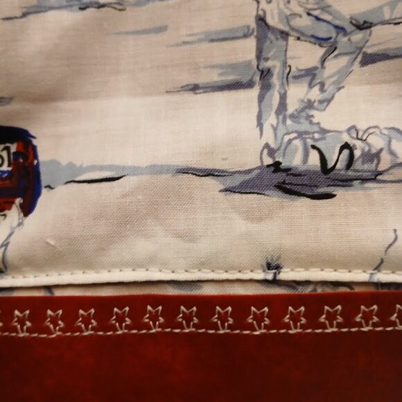 New Bucket Saddle Bag Purse Tote Red White Cowboy Rodeo Southwestern Pleather - Picture 3 of 8